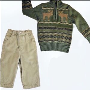 Boys Olive Cotton Sweater & Tan Cords Size 12 Months